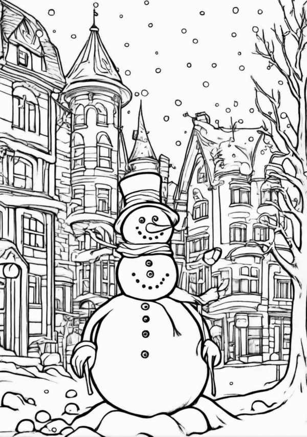 Digital Christmas Coloring Book with Cozy Snowman Scenes - 11 Pages