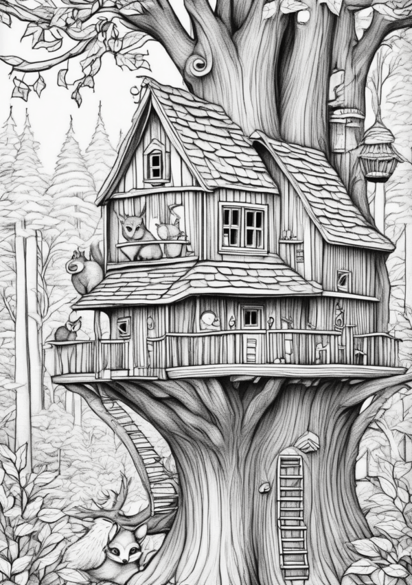 Unique Christmas Treehouse Coloring Designs - 11 Pages - Image 2