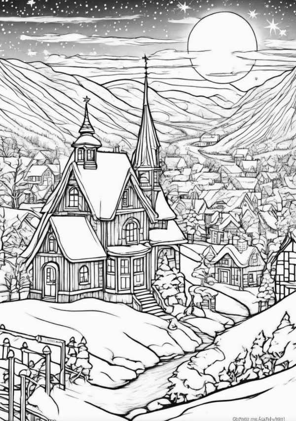 Christmas Village Coloring Book for Creative Relaxation - 11 Pages