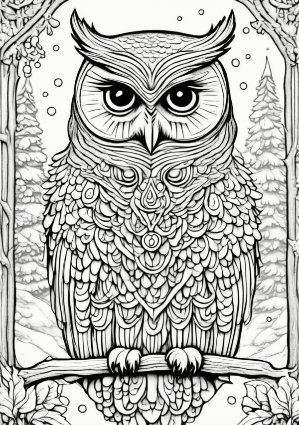 Intricate Christmas Owl Coloring Book Designs - 11 Pages - Image 2