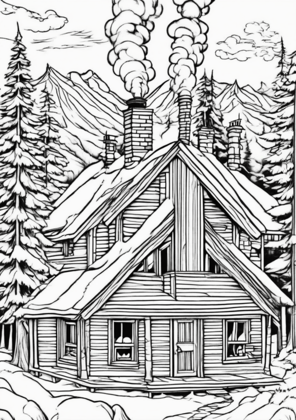 Christmas Cabin Coloring Book with Detailed Designs - 11 Pages