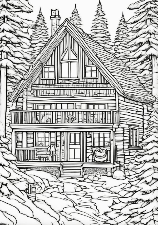 Christmas Cabin Coloring Book Digital Download - 11 Pages