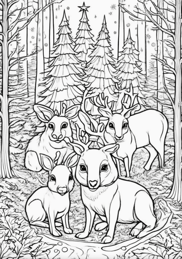 Christmas Coloring Book with Deer and Winter Scenes - 11 Pages