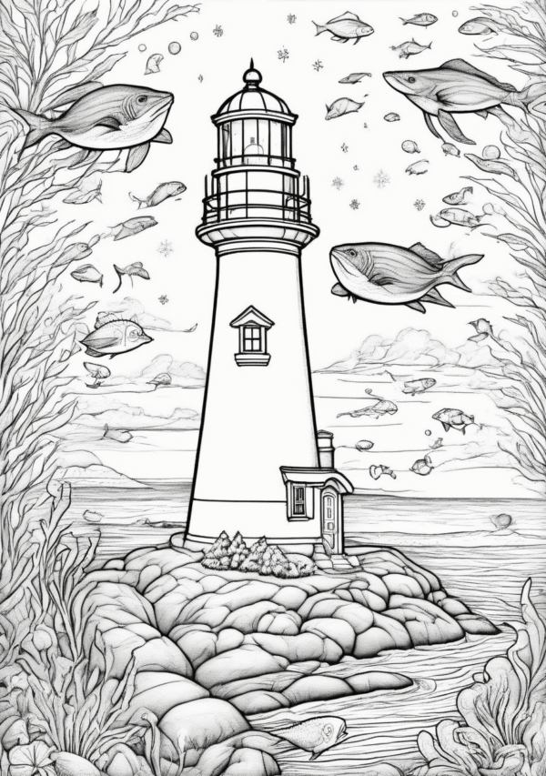 Enchanting Christmas Coloring Book with Lighthouse Scenes - 11 Pages