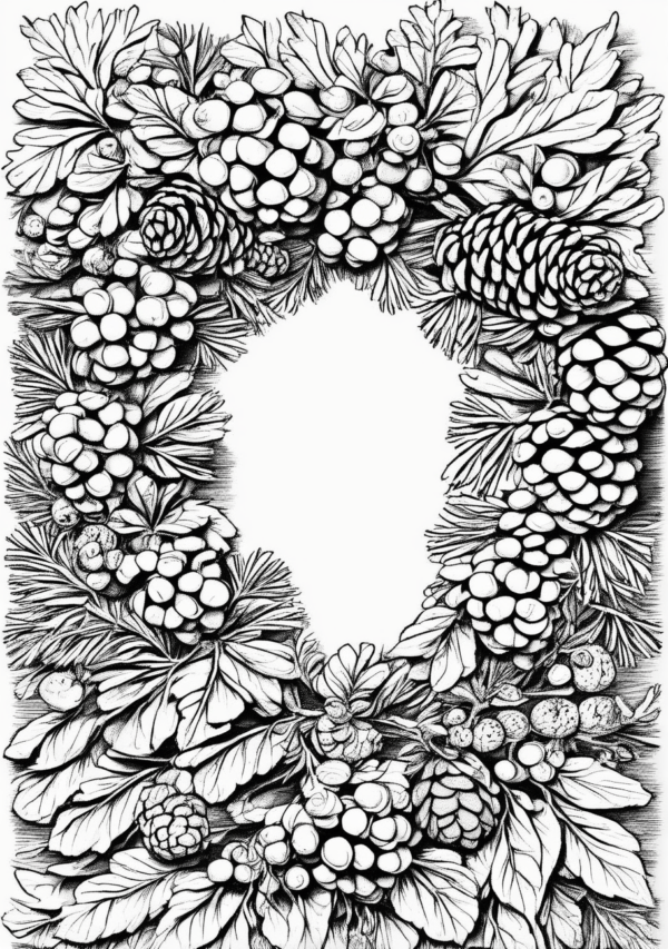 Christmas Coloring Book with Pinecone Wreath Designs - 11 Pages