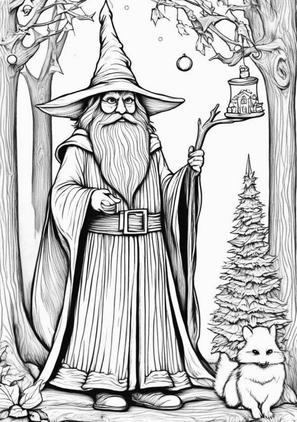 Christmas Wizard Coloring Book for Relaxation - 11 Pages