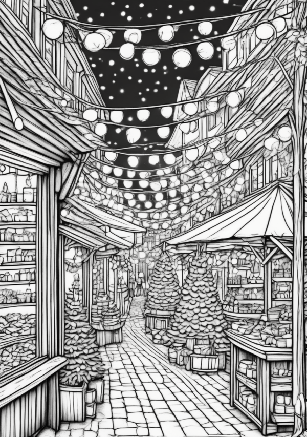 Christmas Market Coloring Book Digital Download - 11 Pages