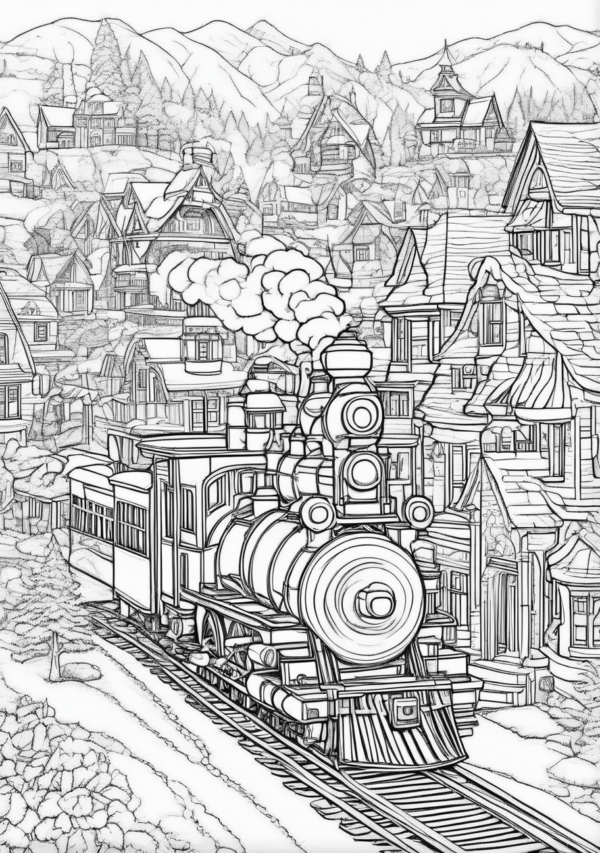 Christmas Train Coloring Book Digital Download - 11 Pages