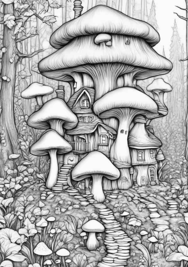 Enchanting Christmas Coloring Book: Fantasy Mushroom Homes - 11 Pages