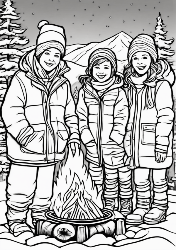 Christmas Campfire Family Coloring Book - 11 Pages