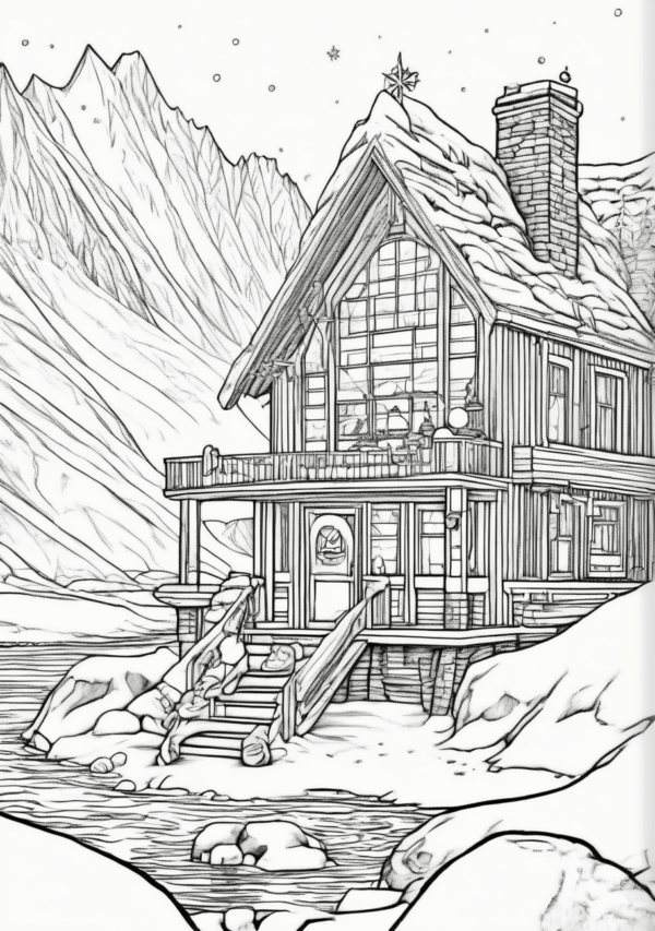 Peaceful Christmas Cabin Coloring Book – Digital Download - 11 Pages