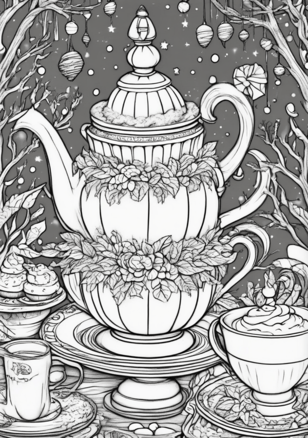 Christmas Tea Party Coloring Book - Digital Download - 11 Pages