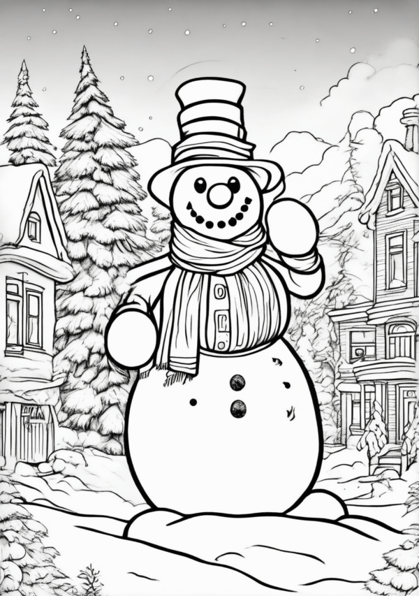 Digital Christmas Coloring Book with Cozy Snowman Scenes - 11 Pages - Image 2