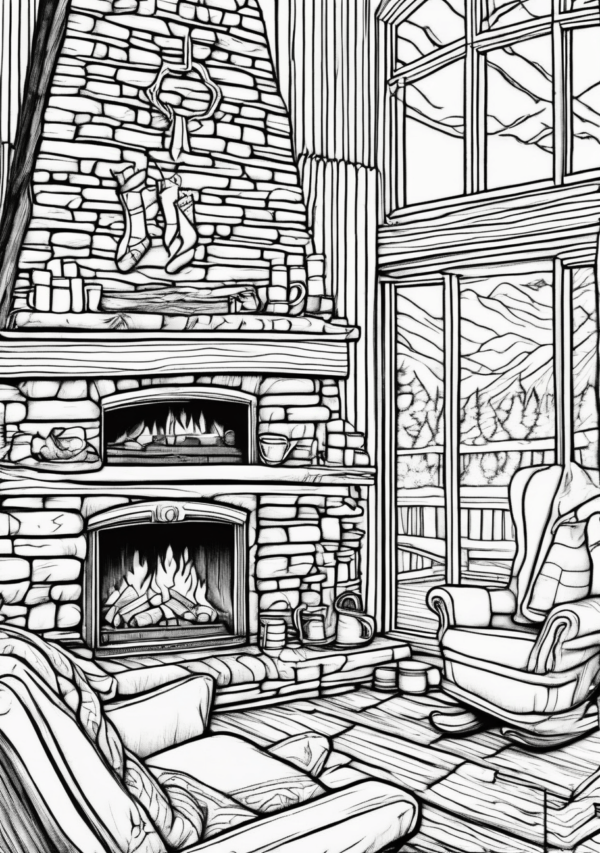 Digital Christmas Coloring Book with Cozy Cabin Designs - 11 Pages