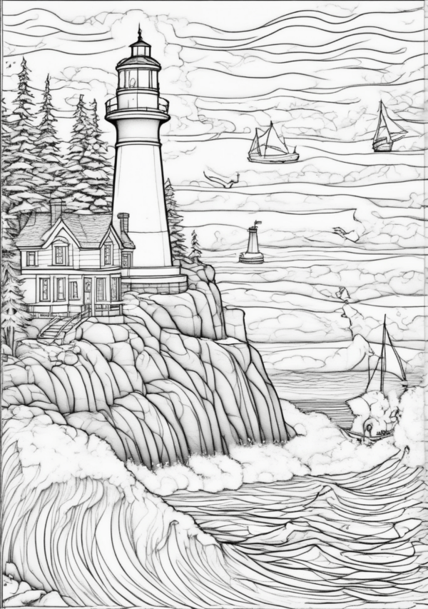 Christmas Lighthouse Coloring Book for Relaxation - 11 Pages