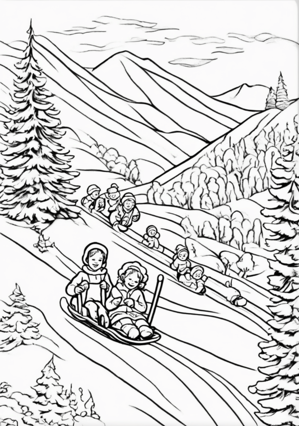 Christmas Sledding Scenes Coloring Book Download - 11 Pages