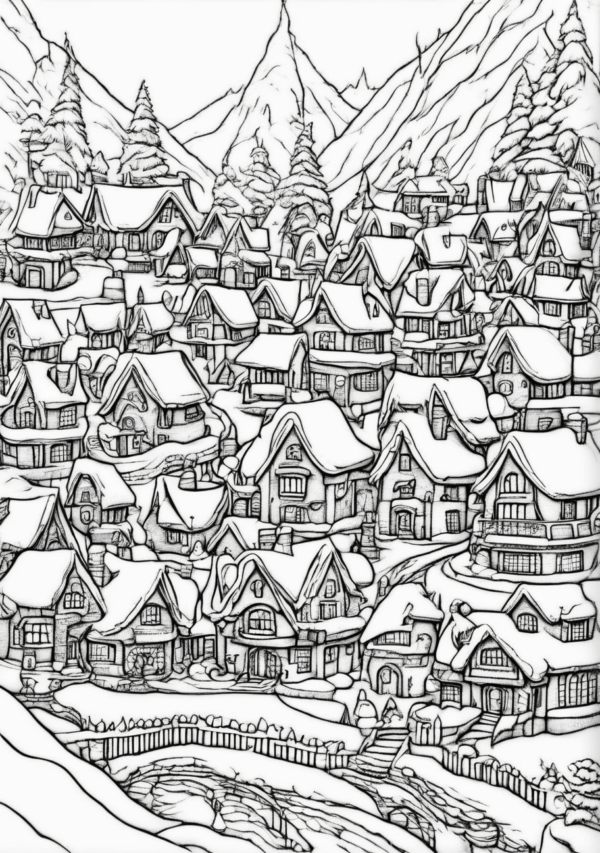 Magical Christmas Village Coloring Book - 11 Pages