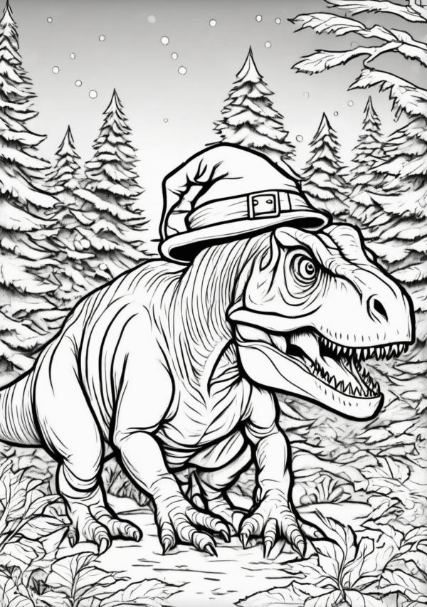 Festive Dinosaur Christmas Coloring Book - 11 Pages