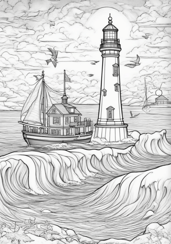 Christmas Lighthouse Coloring Book for Relaxation - 11 Pages - Image 2