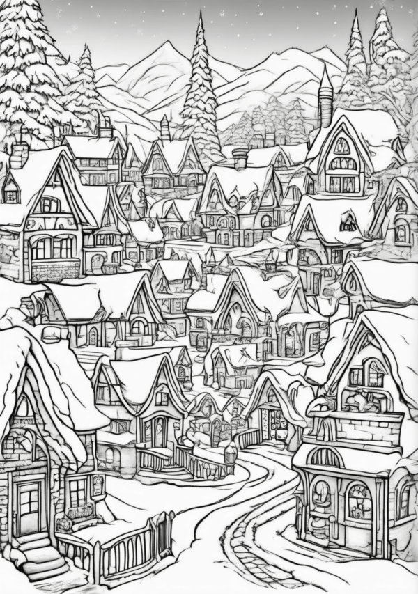 Magical Christmas Village Coloring Book - 11 Pages - Image 2