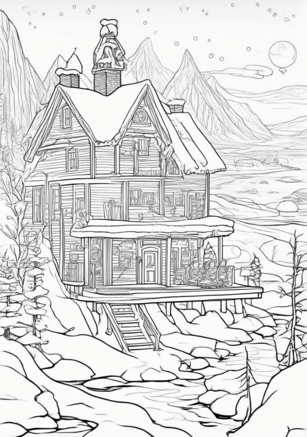 Peaceful Christmas Cabin Coloring Book – Digital Download - 11 Pages - Image 2