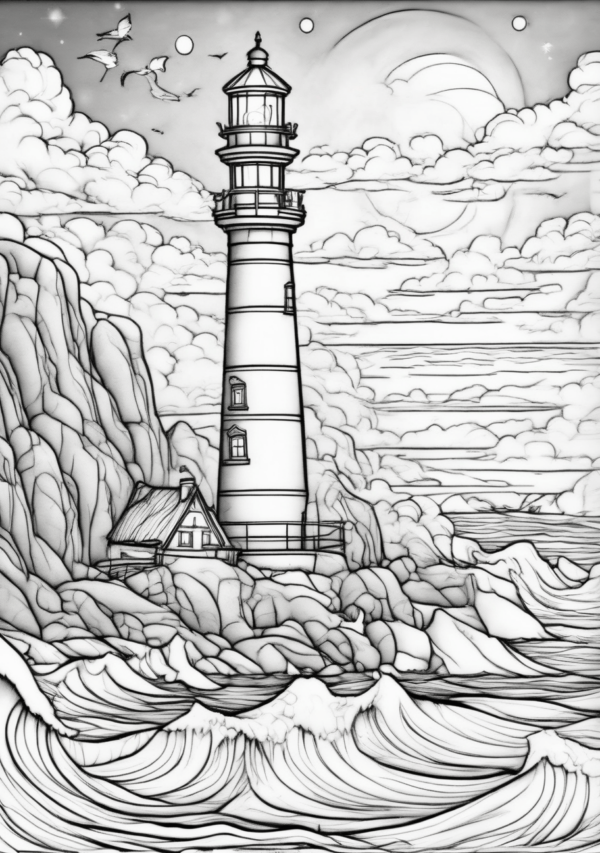 Christmas Lighthouse Coloring Book for Relaxation - 11 Pages - Image 3