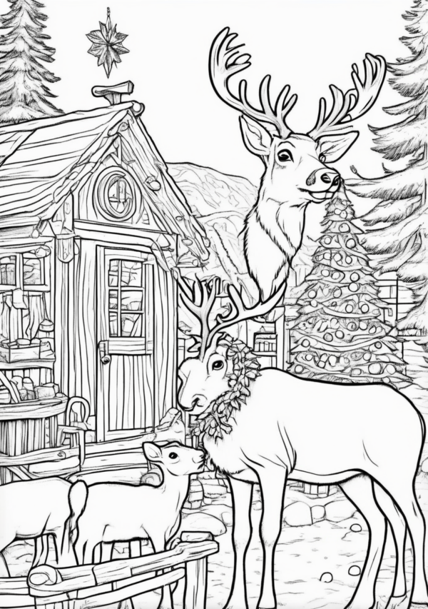 Charming Christmas Reindeer Coloring Book - 11 Pages - Image 2