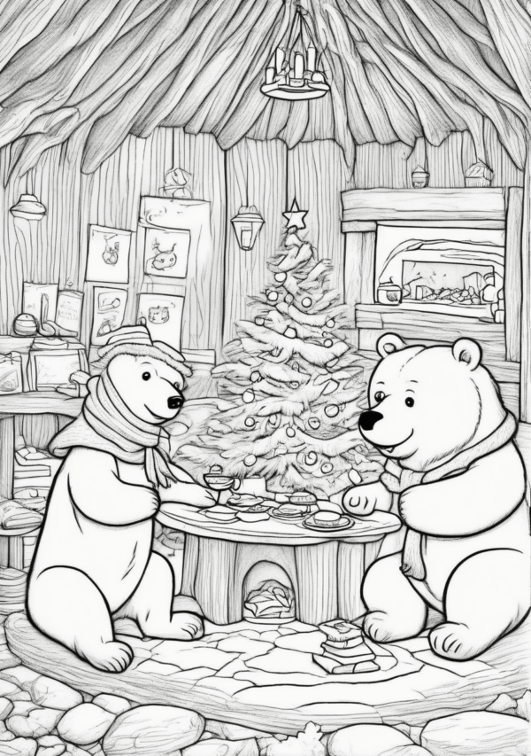 Christmas Cozy Bear Coloring Book - 11 Pages - Image 4