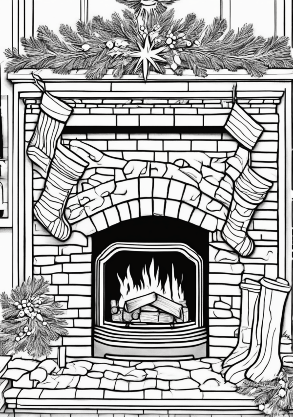 Cozy Christmas Fireplace Coloring Book - Digital Download - 11 Pages