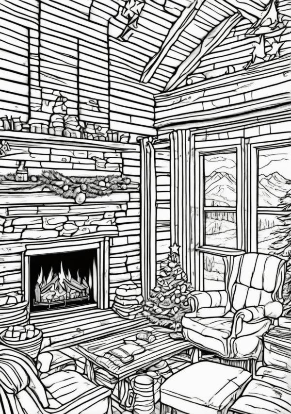 Digital Christmas Coloring Book with Cozy Cabin Designs - 11 Pages - Image 2