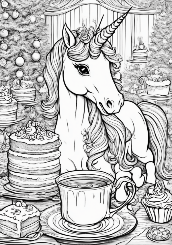 Charming Christmas Unicorn Coloring Book for Relaxation - 11 Pages