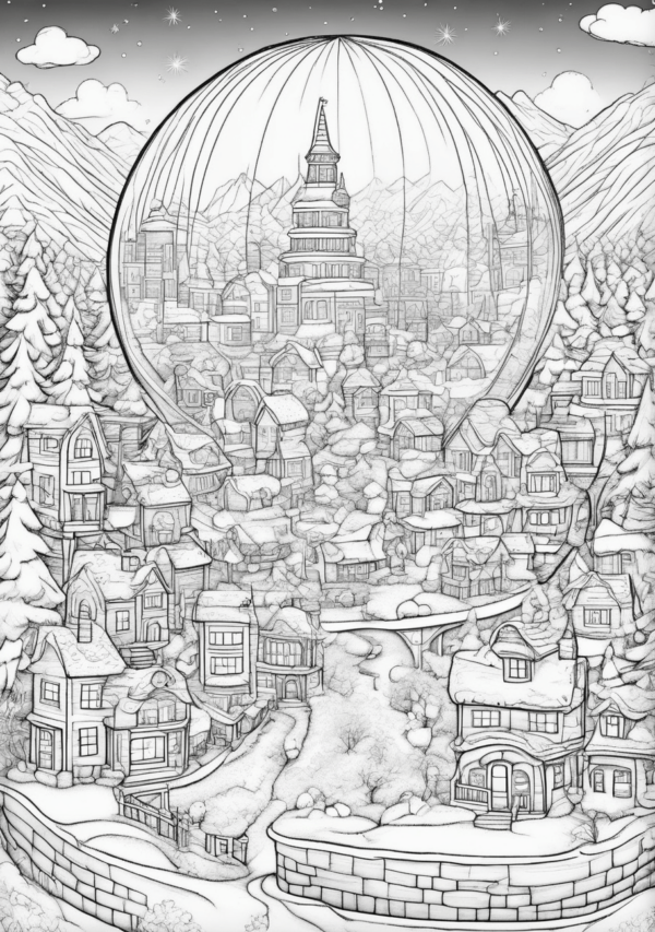 Intricate Christmas Village Coloring Book - 11 Pages