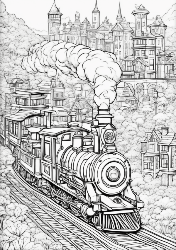 Charming Christmas Train Coloring Book - Digital Download - 11 Pages