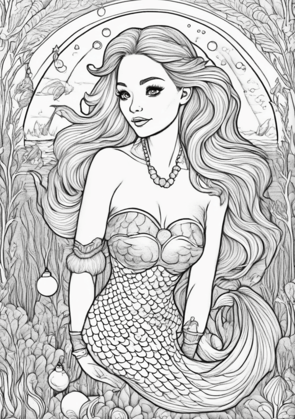 Beautiful Christmas Mermaid Coloring Book - 11 Pages