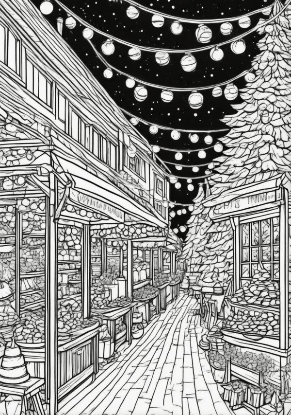 Christmas Market Coloring Book Digital Download - 11 Pages - Image 2