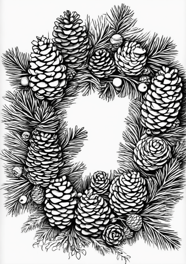 Christmas Coloring Book with Pinecone Wreath Designs - 11 Pages - Image 2