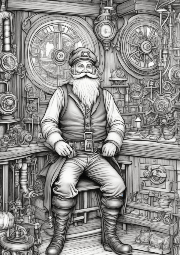 Steampunk Santa Digital Coloring Book - 11 Pages