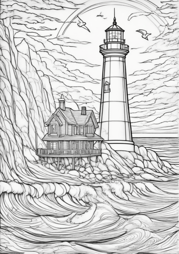 Christmas Lighthouse Coloring Book for Relaxation - 11 Pages - Image 4