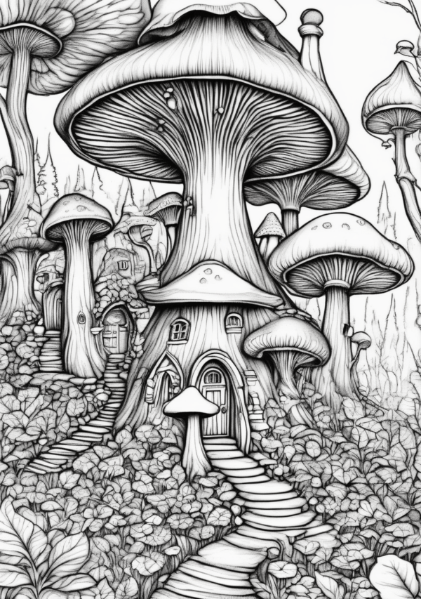 Enchanting Christmas Coloring Book: Fantasy Mushroom Homes - 11 Pages - Image 2