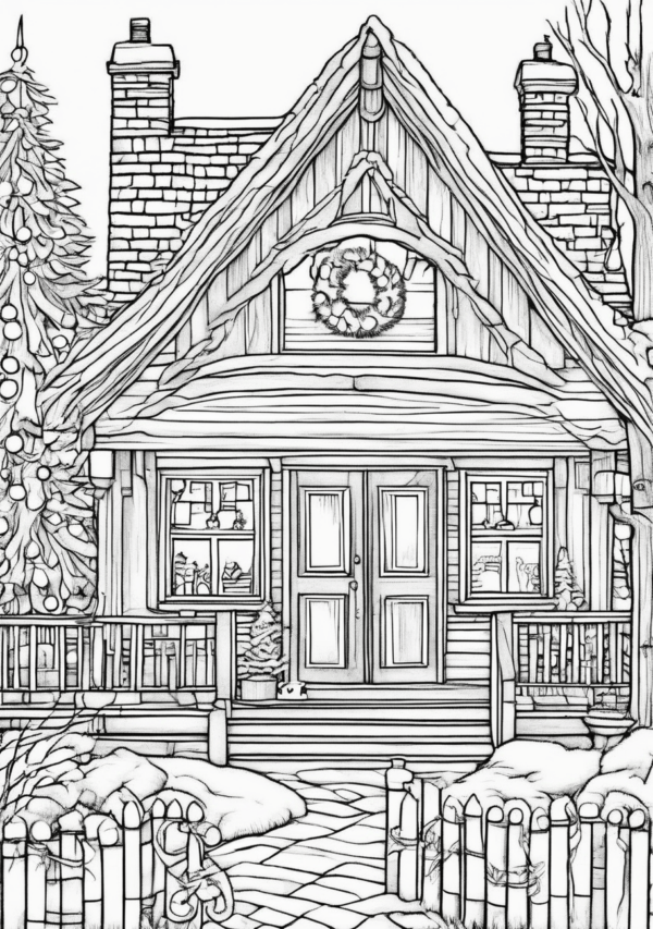 Enchanting Christmas Cottage Coloring Book - 11 Pages - Image 2