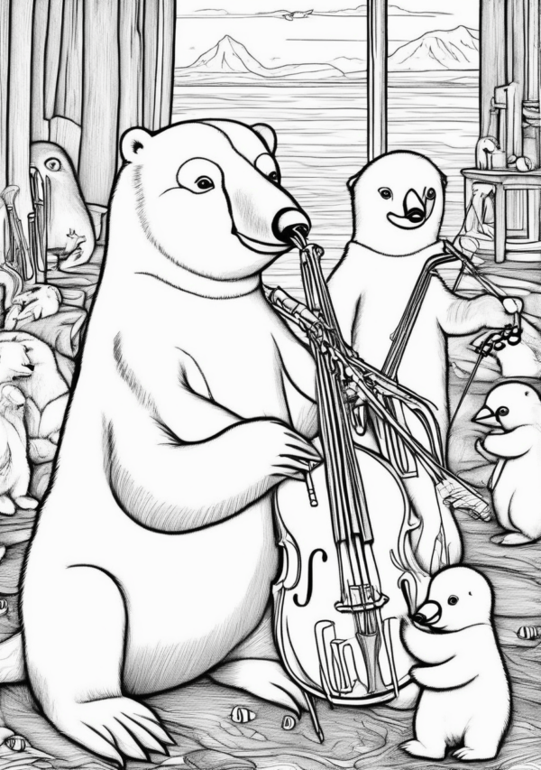 Christmas Animal Coloring Book: Festive Instrumental Scene - 11 Pages - Image 2