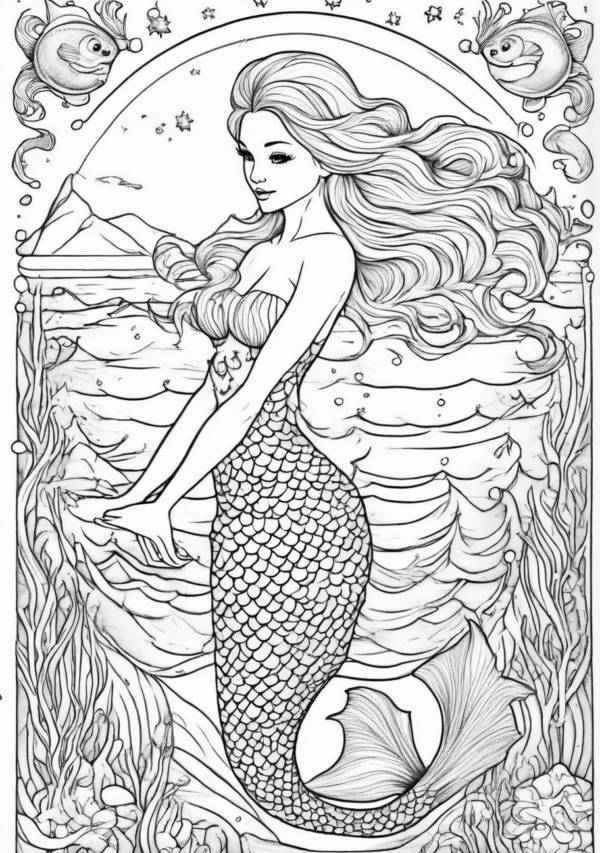 Beautiful Christmas Mermaid Coloring Book - 11 Pages - Image 2