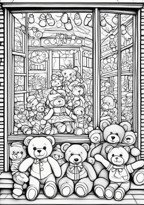 Christmas Teddy Bear Coloring Book - 11 Pages