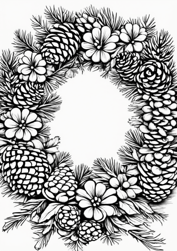 Christmas Coloring Book with Pinecone Wreath Designs - 11 Pages - Image 3