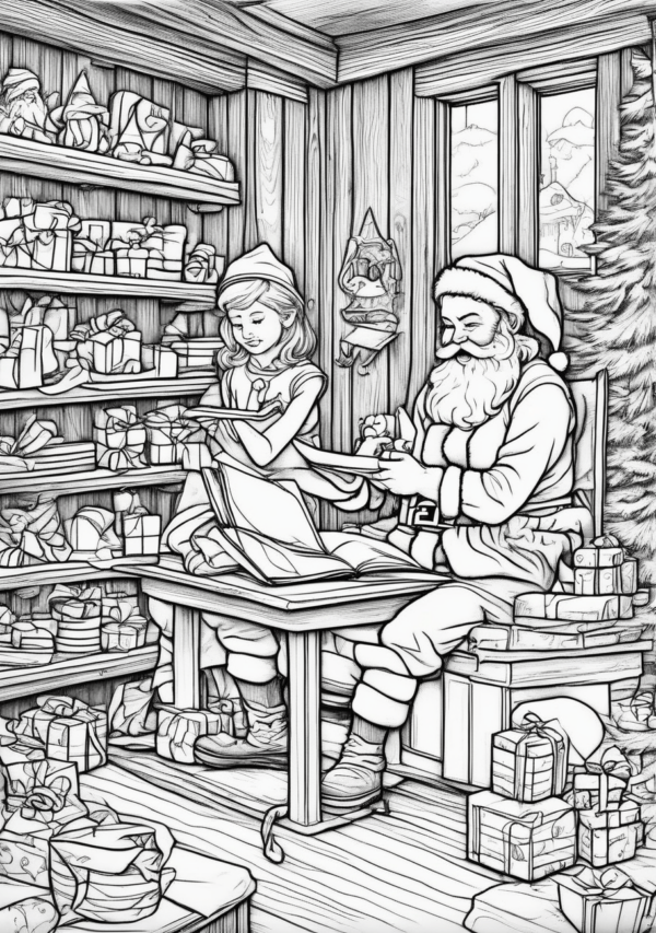 Christmas Coloring Book: Festive Scenes with Santa and Elves - 11 Pages