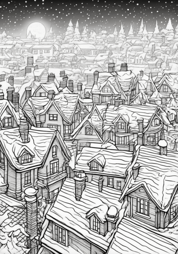 Christmas Village Coloring Book: Cozy Winter Scenes - 11 Pages - Image 2