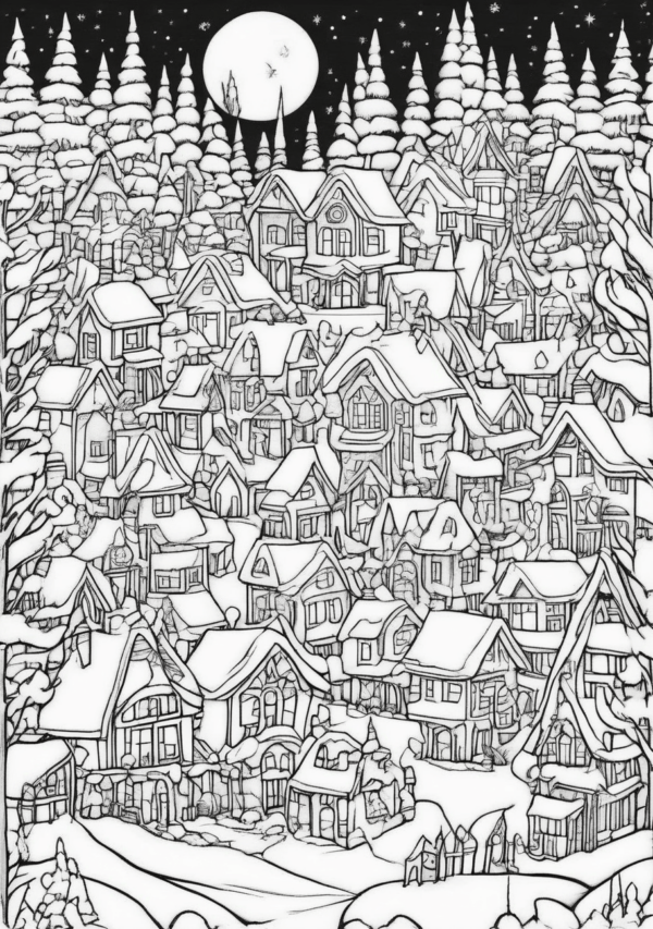 Enchanting Christmas Village Coloring Book - 11 Pages