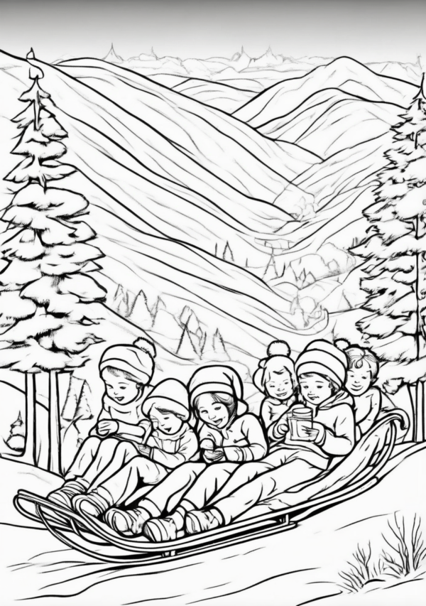 Christmas Sledding Scenes Coloring Book Download - 11 Pages - Image 2