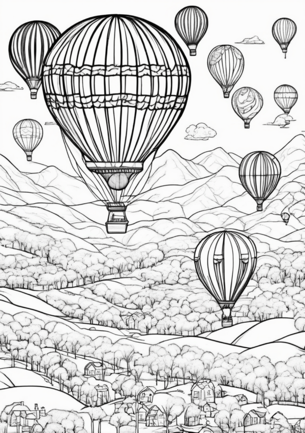 Christmas Coloring Book with Hot Air Balloons - 11 Pages