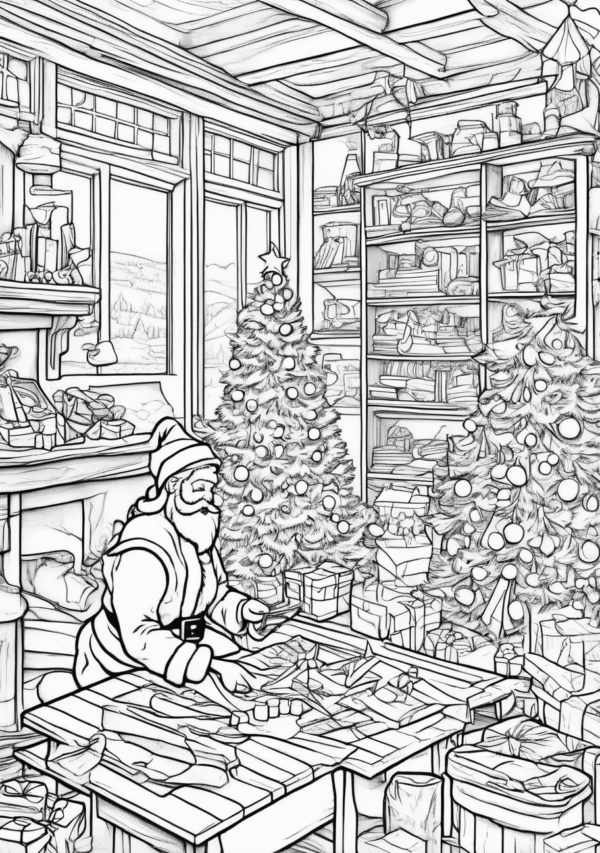 Christmas Coloring Book: Festive Scenes with Santa and Elves - 11 Pages - Image 2